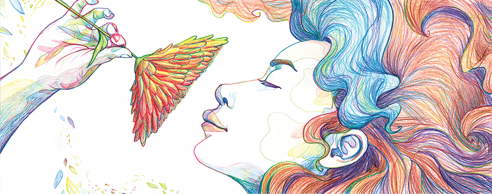 Planche 18 – page 35- 36 WEB siwa respire le parfum d'une fleur, livre jeunesse illustré par margot huguet